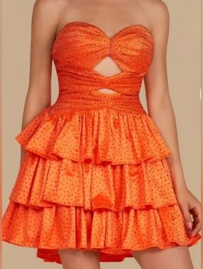 Strapless Tiered Ruffle Mini Dress in Bright Orange